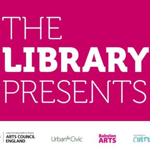 The Library Presents pink and white logo