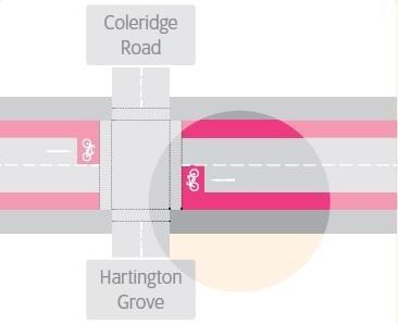 Diagram showing option one of Coleridge Road junction.