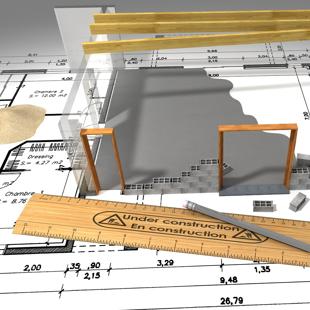 blueprints, ruler and pencil